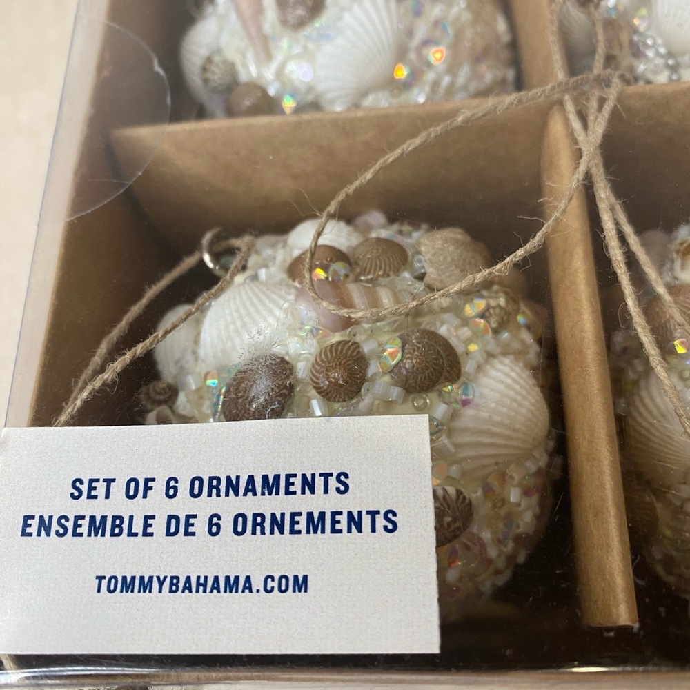 Tommy Bahama White Beige Beaded Sea Shell Ornaments Set of 6 Coastal Christmas - Picture 3 of 4